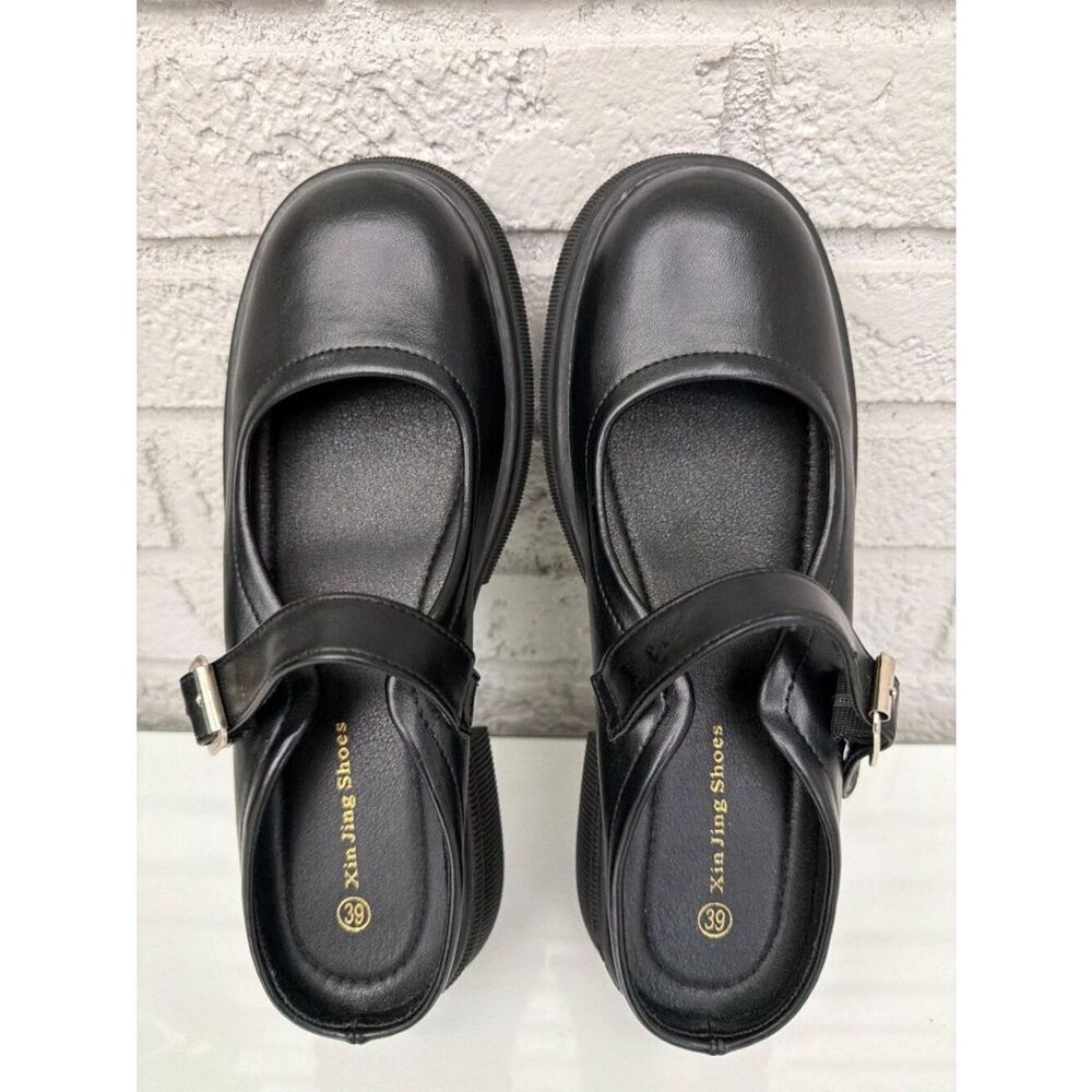 Xin Jing Women’s Black Faux Leather Mary Jane Slip-On Platform Size 39 (8)